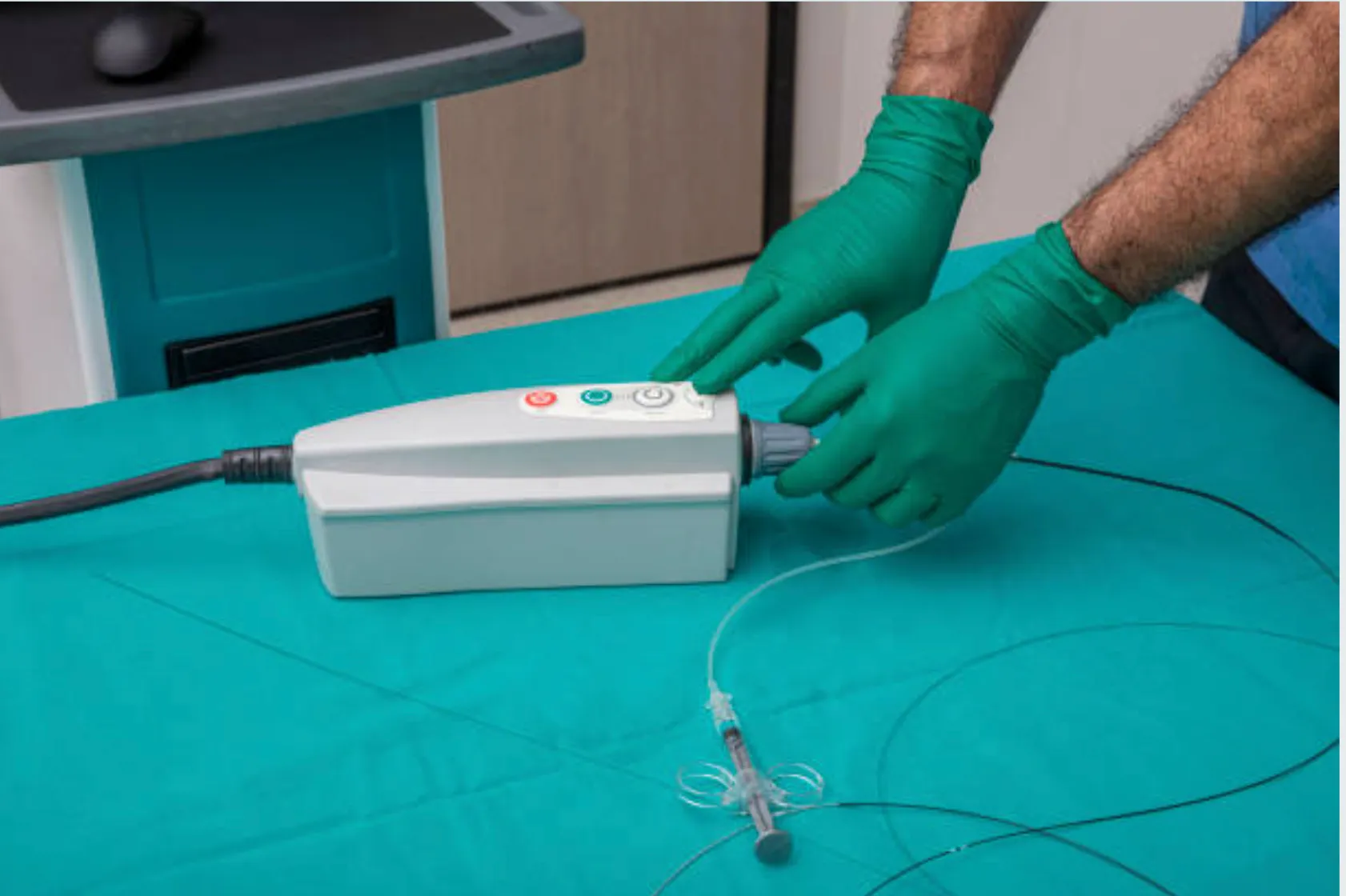 OCT catheter and pullback device on sterile field