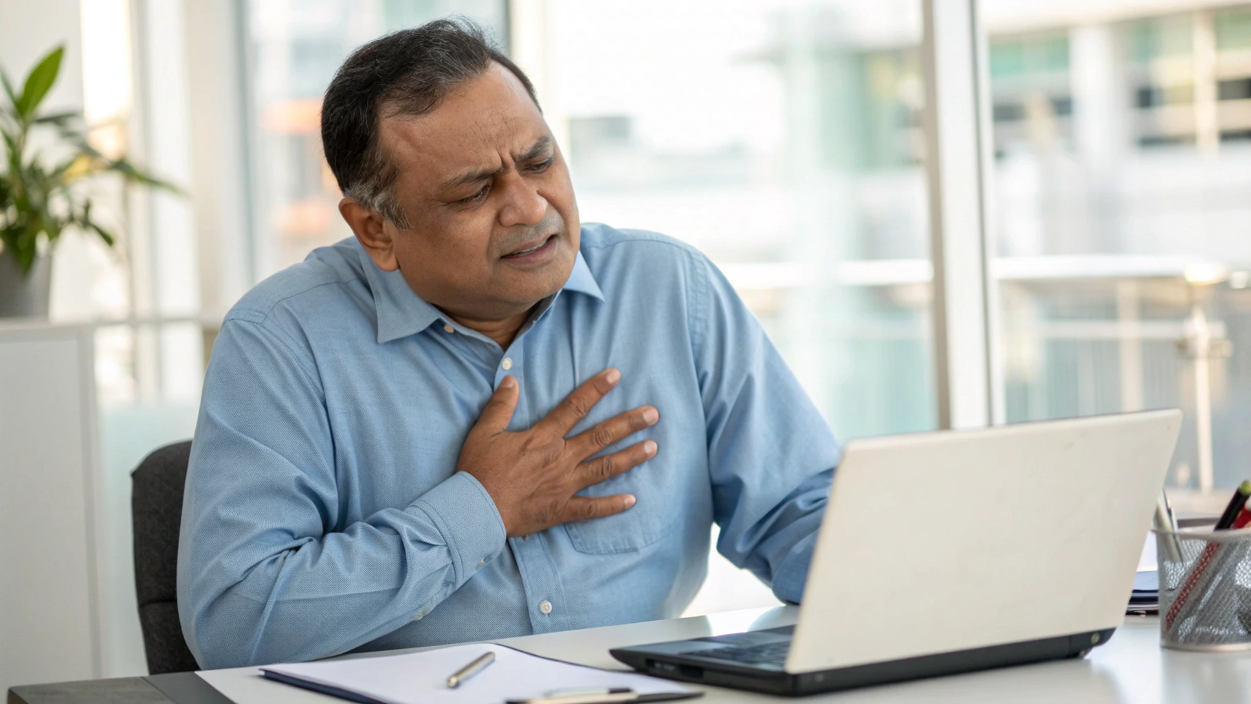 Person experiencing heart palpitations at work
