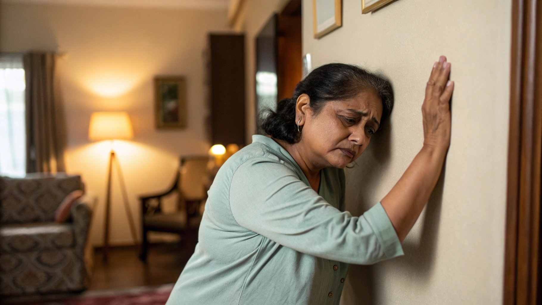 Woman experiencing dizziness, a common symptom of arrhythmia