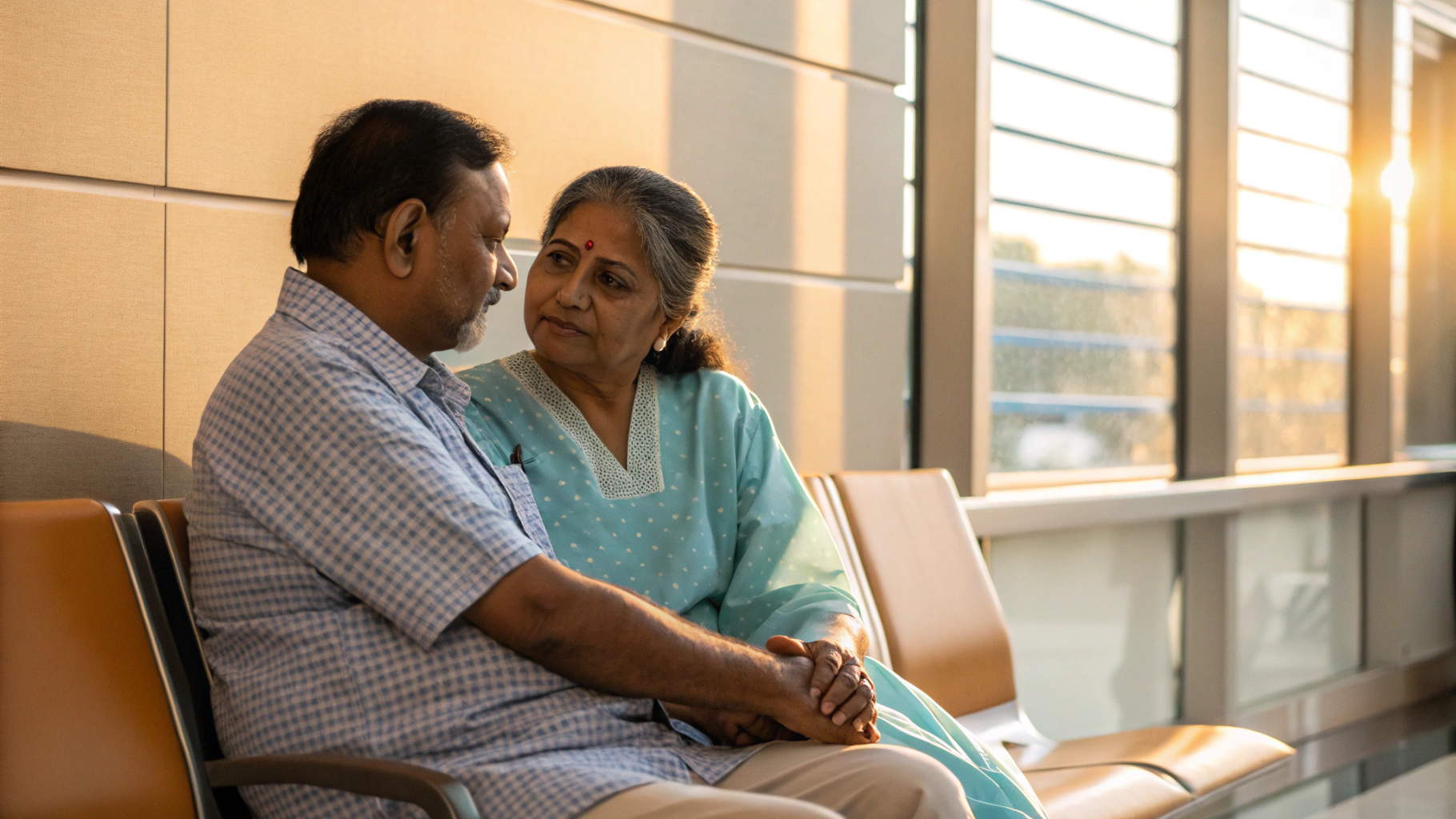 Couple supporting each other during hospital visit
