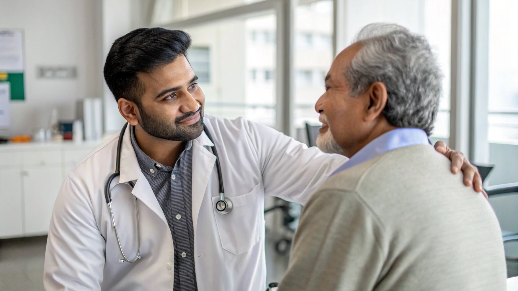 Cardiologist reassuring a patient about chest pain