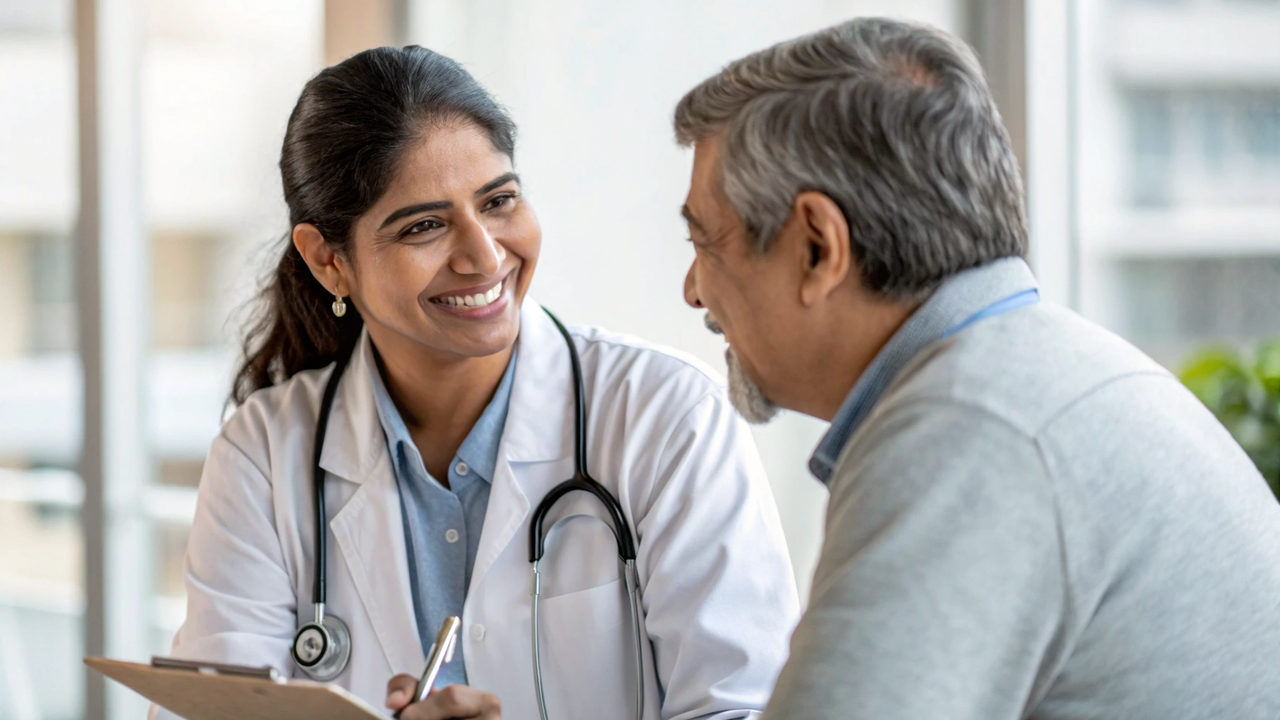Doctor having supportive conversation with patient about cholesterol management