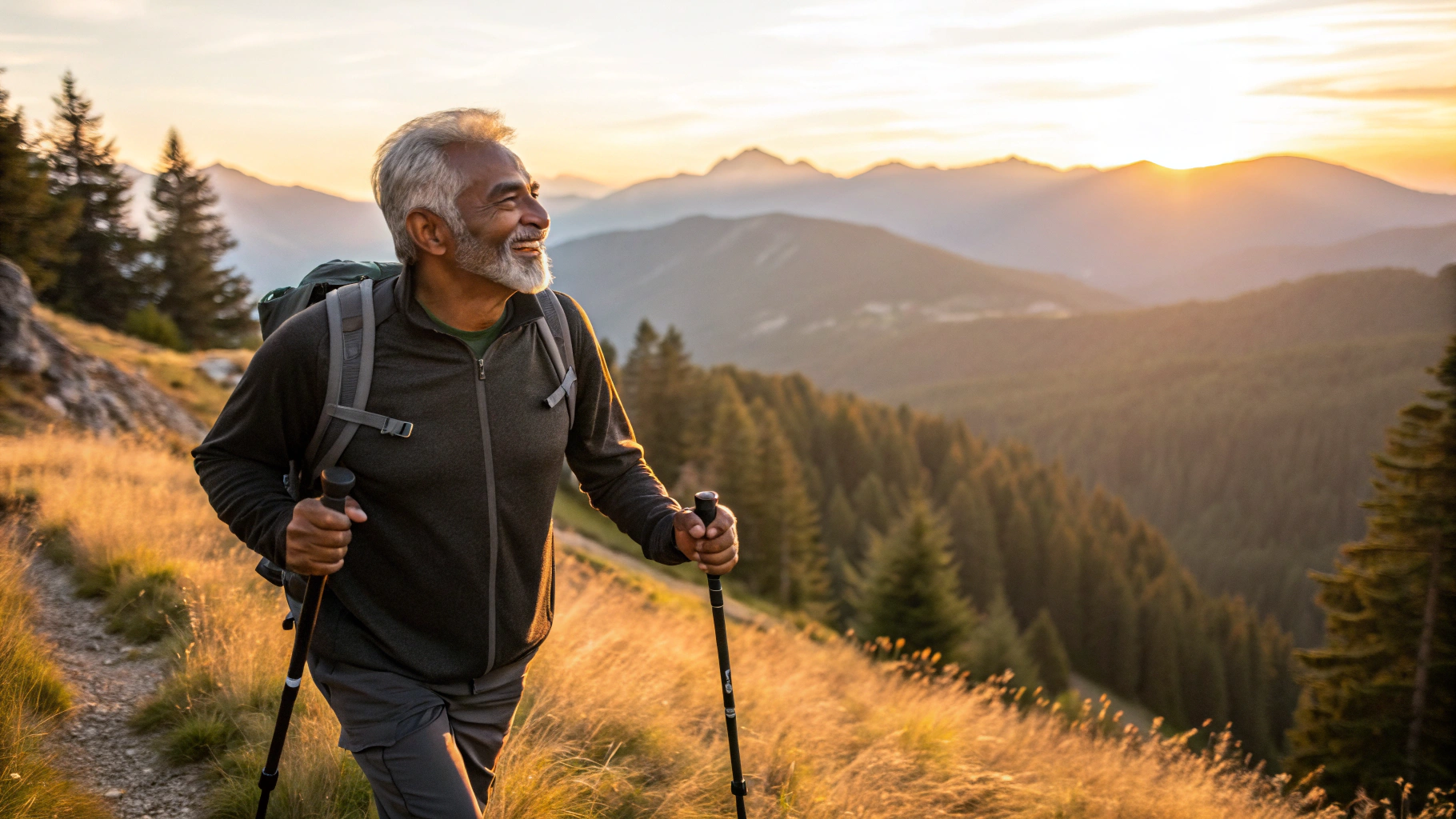 Active senior enjoying hiking after CTO intervention