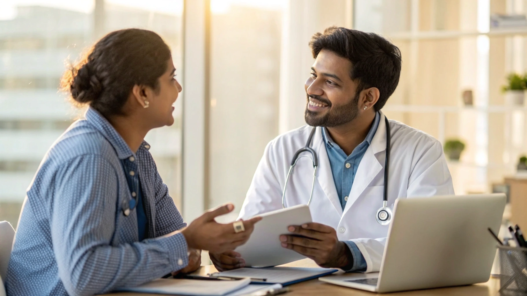 Patient consulting with cardiologist about blood pressure management