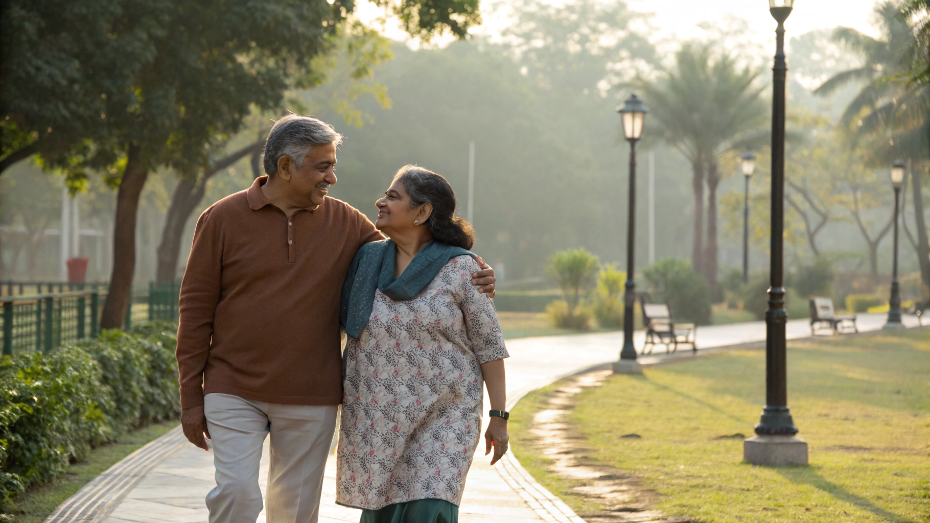 Couple walking together after heart treatment - recovery and hope