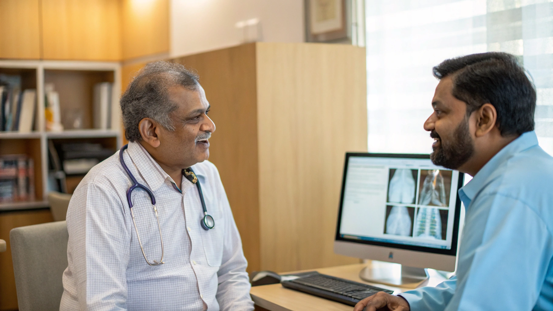 Patient having consultation about OCT with cardiologist