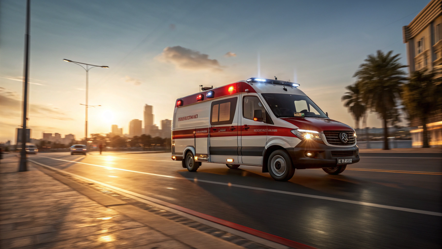 Ambulance racing to hospital with emergency lights - time critical