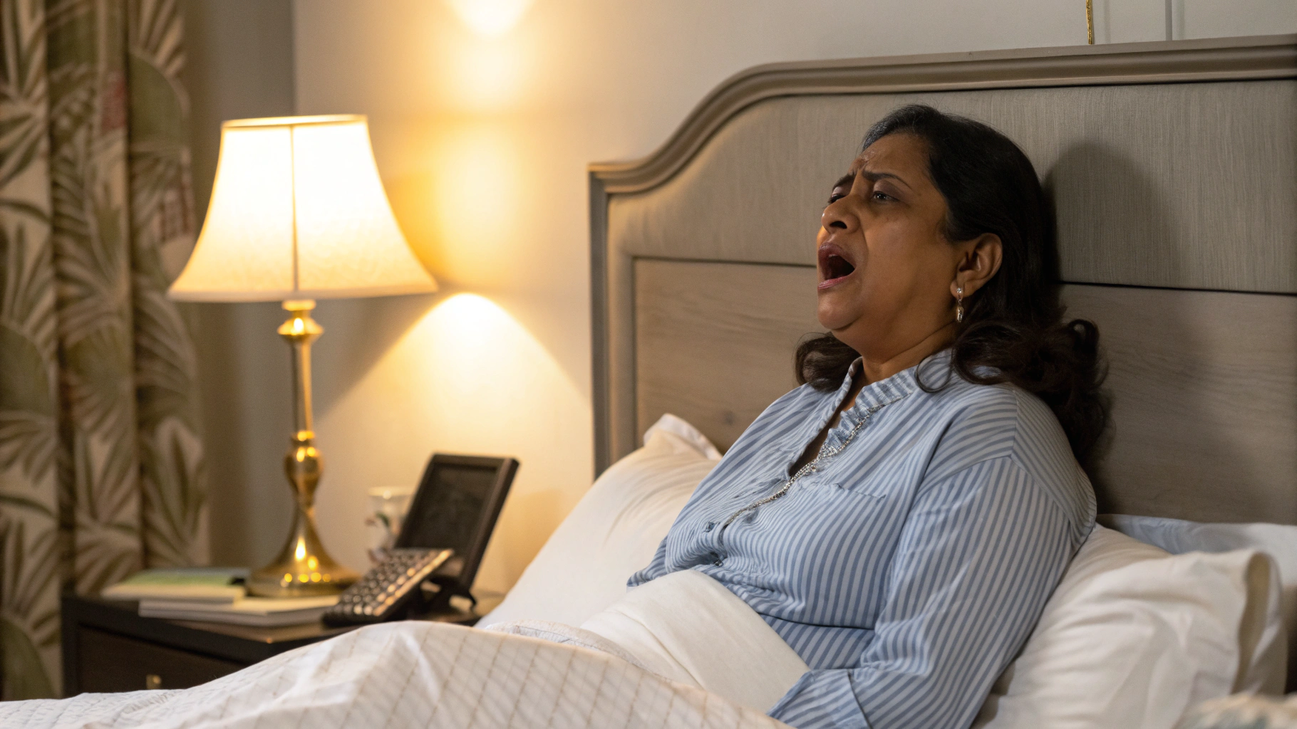 Woman waking up at night gasping for air