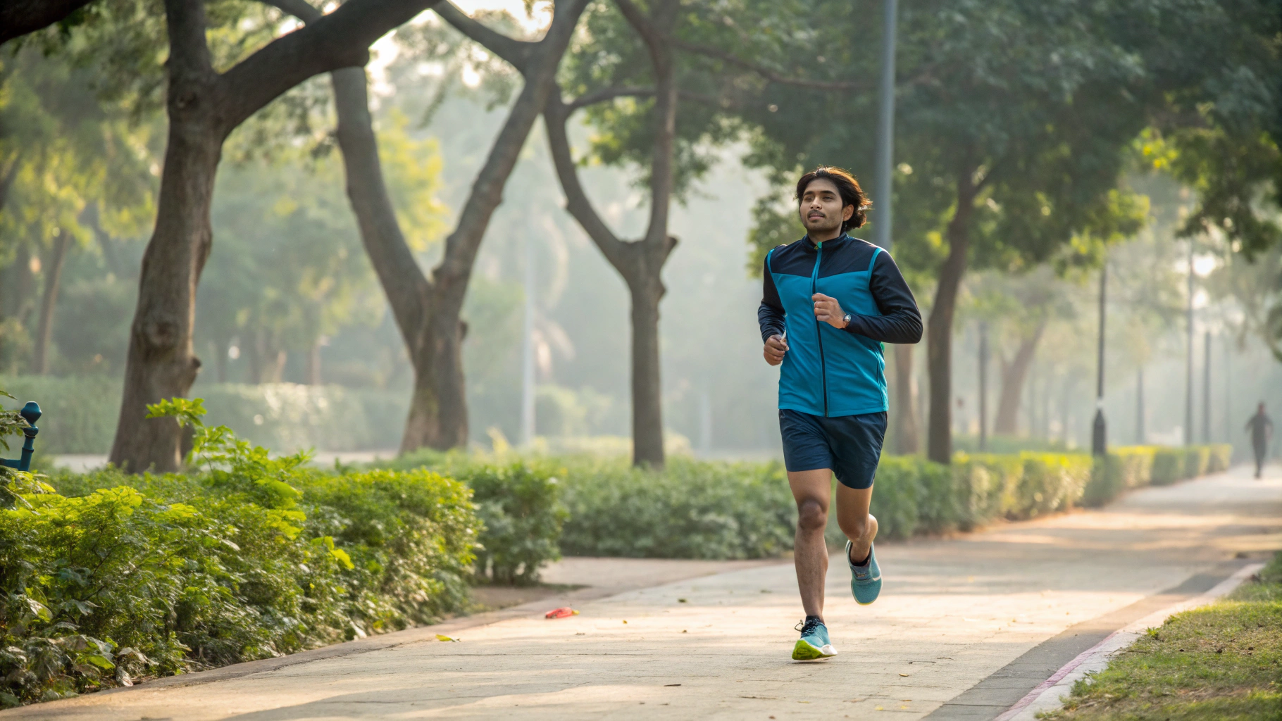Young Indian professional jogging in park - healthy active lifestyle